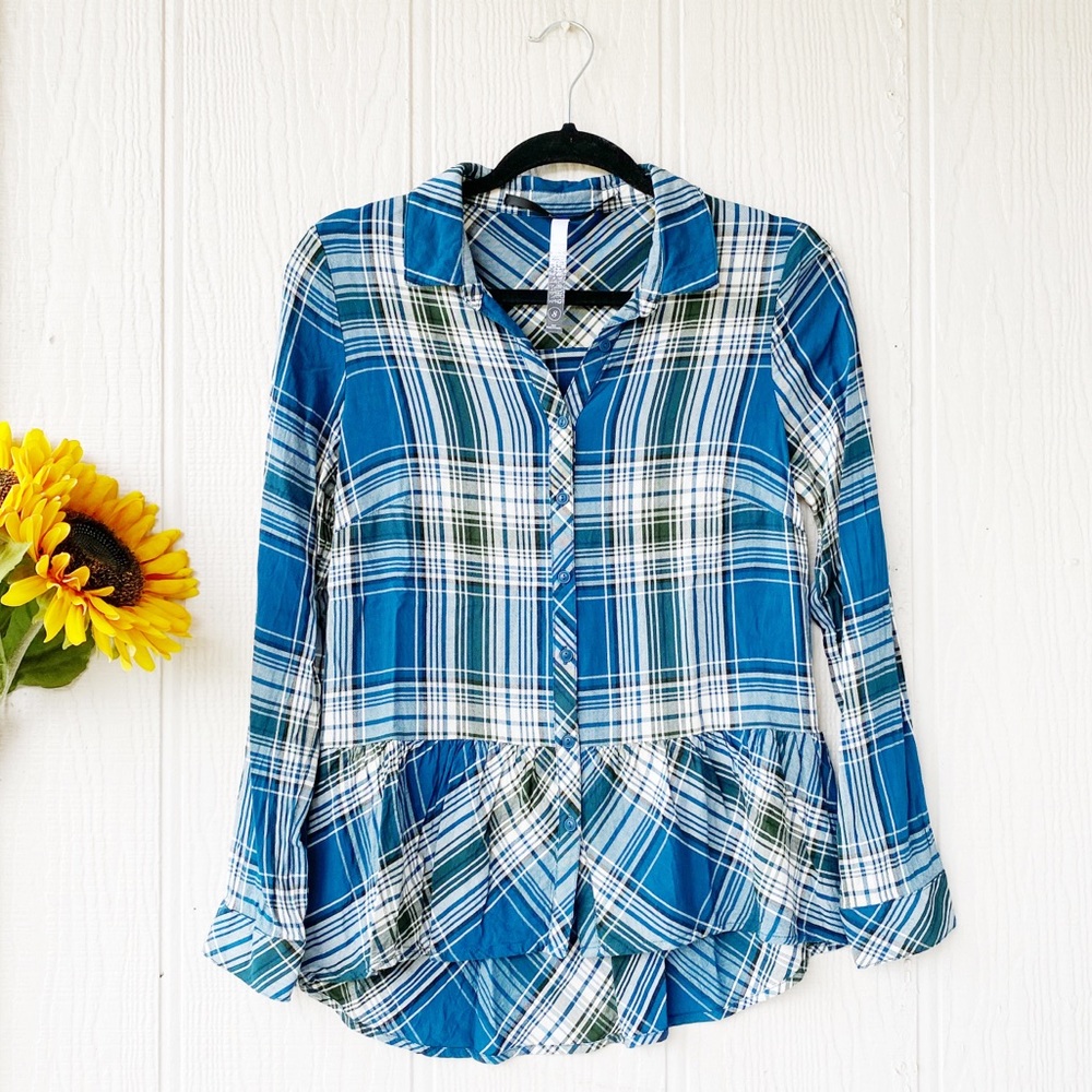 Kensie Plaid Peplum Shirt